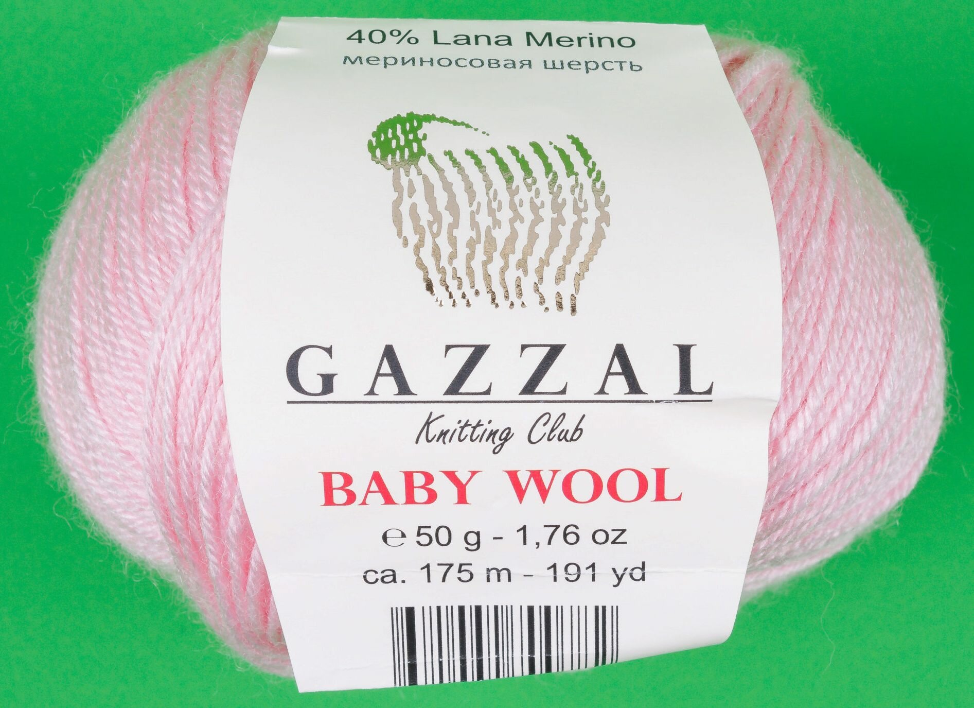 Пряжа Gazzal Baby Wool светло-розовый (836), 40%шерсть мериноса/20%кашемирПА/40%акрил, 175м, 50г, 1шт