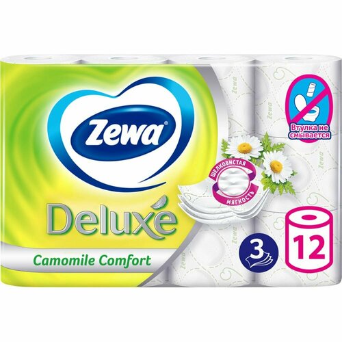 Туалетная бумага ZEWA Deluxe бумага туалетная premium серия kabi 280 л 39 2 м гладкая белая с ароматом ромашки 10 рулонов упаковка