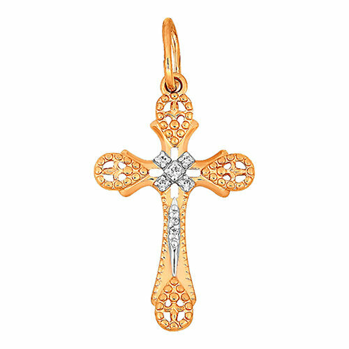 Крестик ZOLOTYE UZORY, красное золото, 585 проба, фианит крест даръ крест из красного золота с бриллиантом 2359