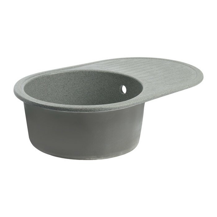 Мойка для кухни из камня ZEIN 11/Q8, 720 х 455 мм, овальная, перелив, цвет темно-серый - фотография № 2