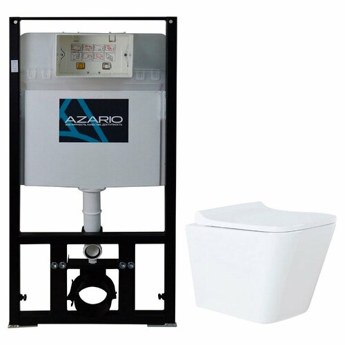 Унитаз с инсталляцией AZARIO с панелью смыва + Teramo (квадратный) с сидением микролифт+ клавиша 0010 (AZ-8010-1000+AZ-8200-0010+AZ-0052)