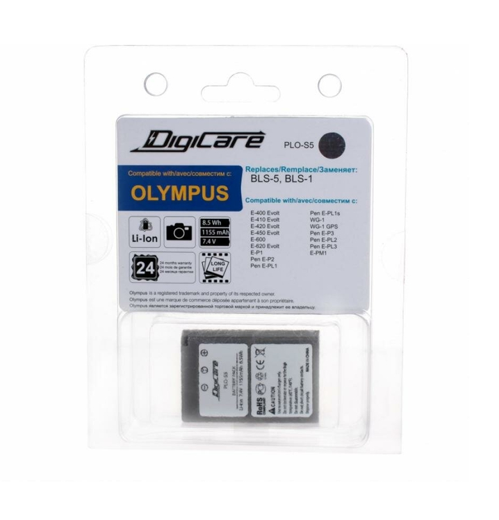 Аккумулятор DigiCare PLO-S5 / Olympus BLS-5 / BLS-1 для PEN E-p3, E-pl2, E-pl3, E-PM1 .