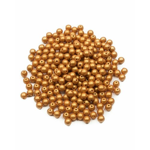 Стеклянные чешские бусины, круглые, Round Beads, 4 мм, цвет Alabaster Metallic Gold, 200 шт.