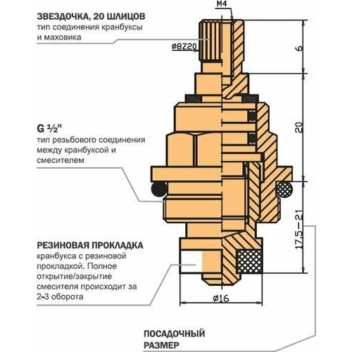 Кран букса 014 резиновая 1/2 8*20 в блистере по 2 шт. Melodia Della Vita кран букса керамика 3 8 квадрат 30гр подх к ex promt ex34118n mkp34118wc melodia della vita