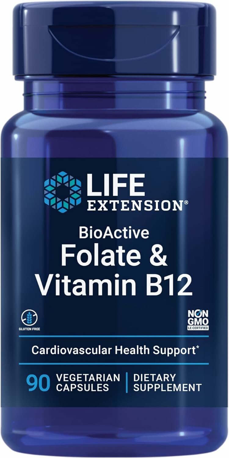 (2 Банки) Витамины Life Extension "BioActive Folate&Vitamin B12" 90капсул