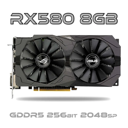 Видеокарта ASUS Radeon RX 580 8 ГБ (ROG-STRIX-RX580-O8G-GAMING)Refurbished 95mm pld10010s12h t129215sm 0 30amp rx580 fan for asus arez radeon rx 580 dual oc graphics card cooling fan