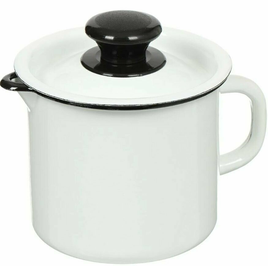 фото Кружка эмалированная с носиком и крышкой 1,0 л Керченская эмаль