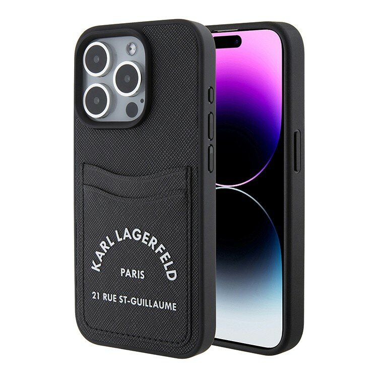 Lagerfeld для iPhone 15 Pro Max чехол Cardslot PU Saffiano RSG 3D rubber logo Hard Black