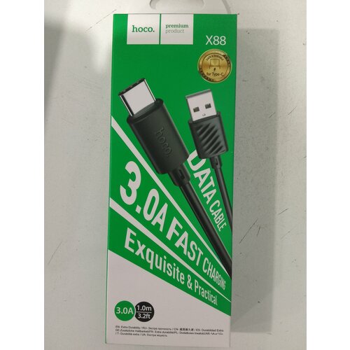 Кабель Type-C HOCO X88 1м, 3.0A черный (10) кабель для зарядки exegate ex ccp usb3 1 cmcm2 1 0 usb type cm cm gen 2 10gbit s 5a 100w 1м ex294783rus