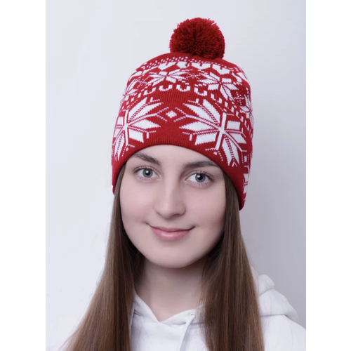 фото Шапка , размер 58, красный, белый hand made tubatay