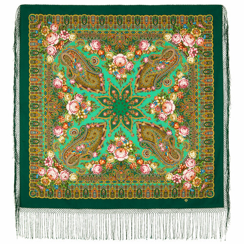 фото Платок павловопосадская платочная мануфактура, 148х148 см, зеленый