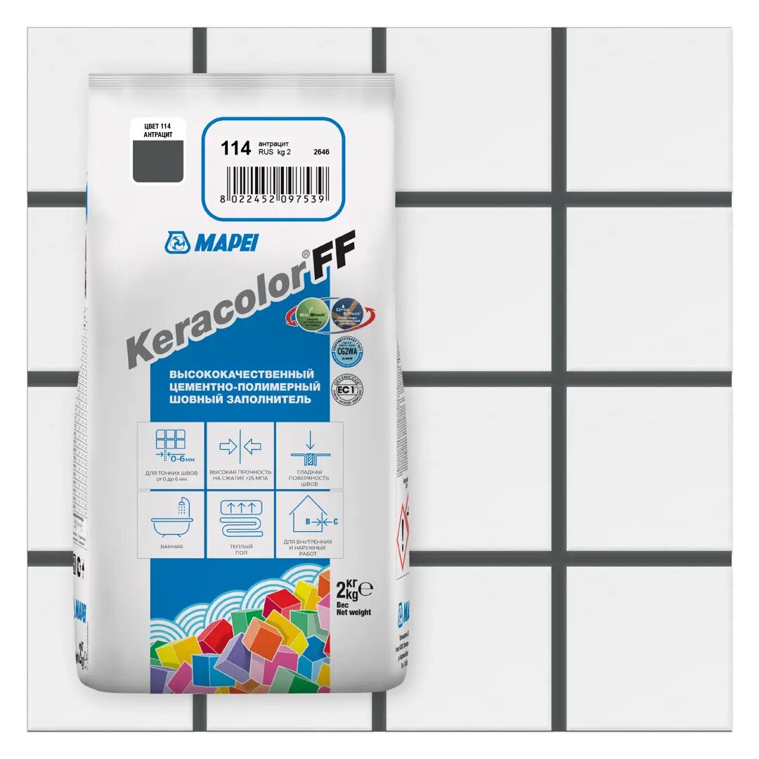 Затирка цементная Mapei Keracolor FF 114 цвет антрацит 2 кг