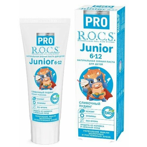 Зубная паста R.O.C.S. Pro, Junior, Сливочный пудинг, 74 г (03-08-018) rocs pro зубная паста junior сливочный пудинг 74 гр 2 шт