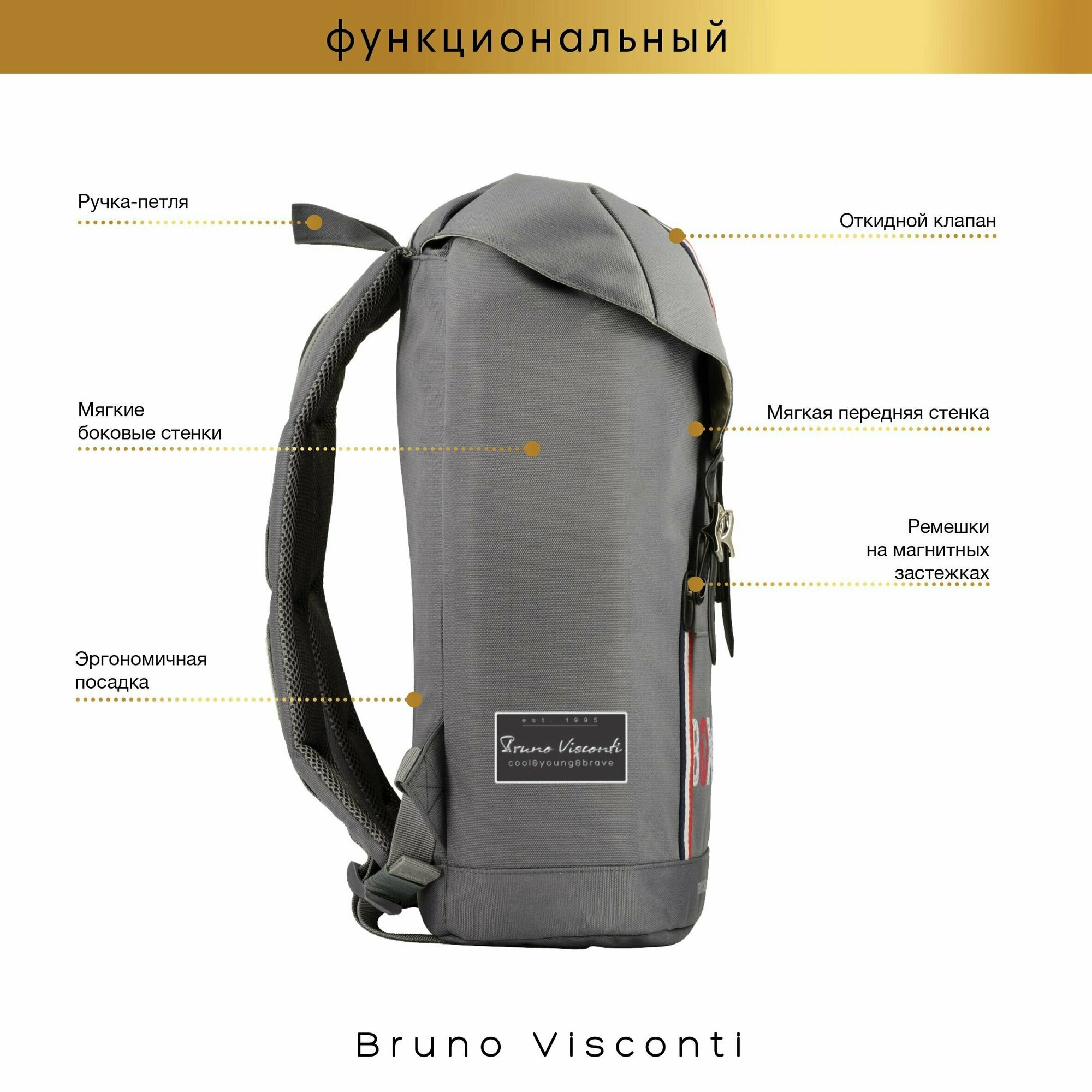 Рюкзак городской Boxing, серый Bruno Visconti - фото №13