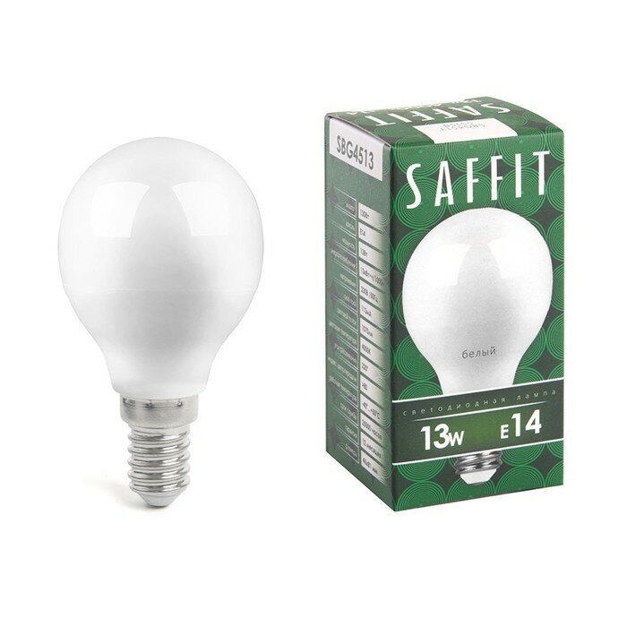 SAFFIT Лампа светодиодная, 13W 230V E14 4000K G45, SBG4513