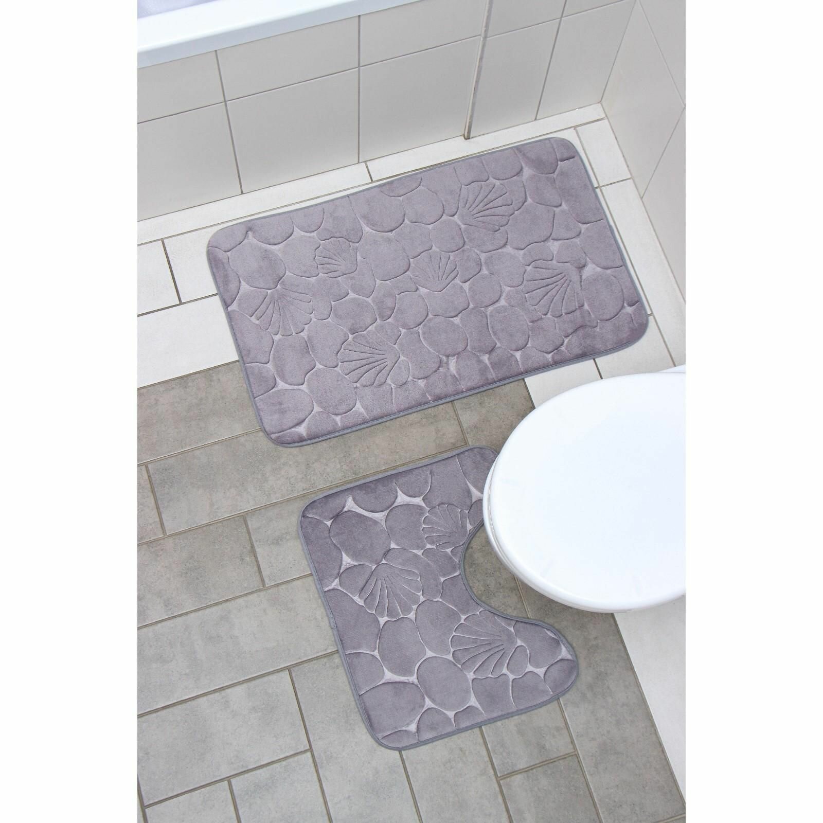 Набор ковриков для ванной и туалета Доляна Галька, ракушки, 2 шт: 40x50, 50x80 см, цвет бежевый
