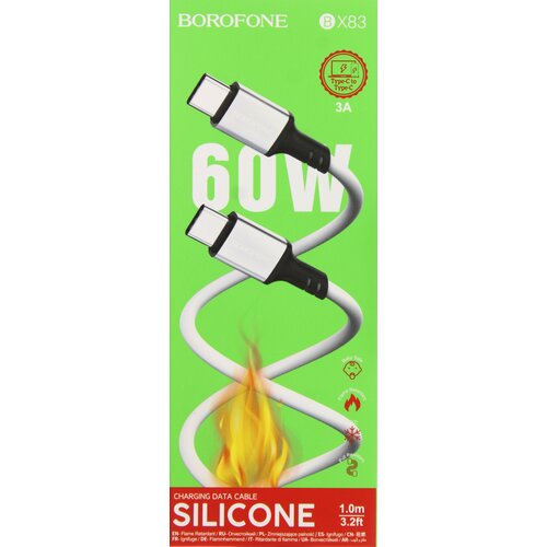 USB Кабель Type-C BOROFONE BX83, Famous Type-C, 60W, 1м, силикон (белый) кабель usb type c borofone bx83 famous 1 0м 3 0а цвет белый