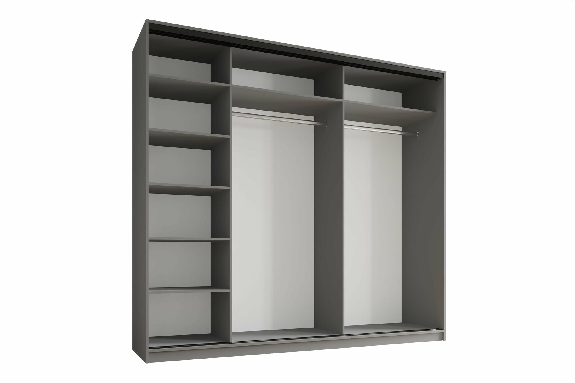 Шкаф купе, для одежды Линц 4, Легкомаркет, 200х45х240, белье/платье/платье, графит профиль черный, с зеркалом — фото 1