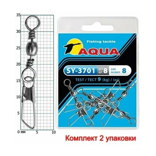 фото Карабин с вертлюгом aqua sy-3701 №08 (2 упк. по 8 шт.)