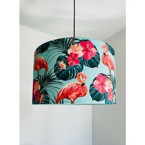 Абажур подвесной с принтом Фламинго и цветы голубойбирюзовый диаметр 45 см 13910₽