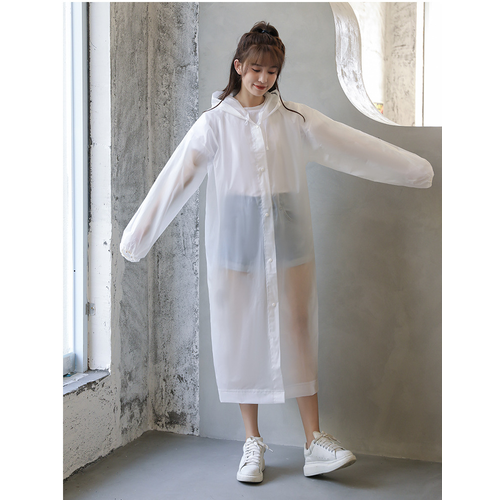 Дождевик женский, мужской с капюшоном на кнопах, белый