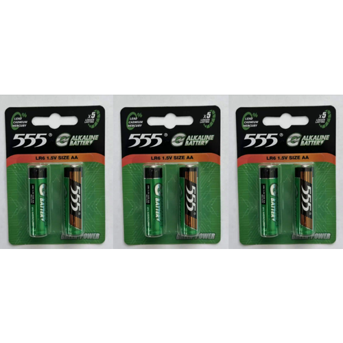 Элементы питания 555 AA LR6 алкалиновые, 2 шт, 3 уп
