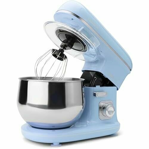 Тестомес Clatronic RocknRetro KM 3711 с прозрачной крышкой для защиты от брызг отверстием для заправки и поворотным многофункциональным рычагом 1100 Вт 5 литров синий 2449600₽
