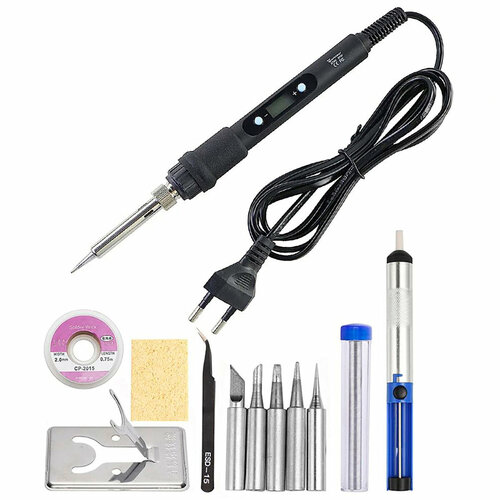 Цифровой электрический паяльник с регулировкой температуры экраном и набором аксессуаров 80Вт черный 1690₽