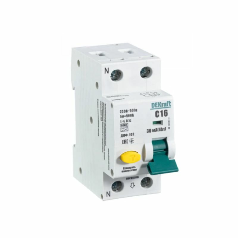 Дифференциальный автомат DEKraft 1P N C16 А 30 мА 6 кА A 16229DEK