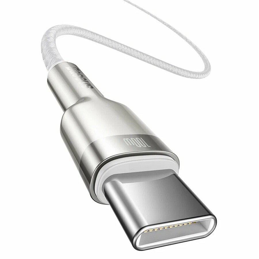 Кабель Type-C to Type-C Baseus Cafule Series Metal Data Cable 100W 2м, белый (CATJK-D02) — фото 1