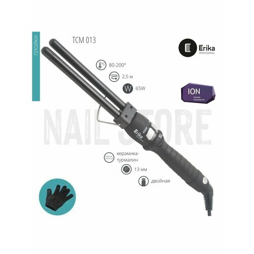 Плойка для волос двойная ERIKA TCM 013 13 мм 80-200 градусов 65 Вт шнур 25 м с подставкой 4030₽