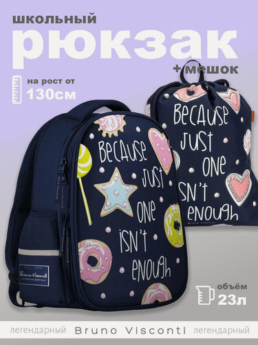 Изображение товара Рюкзак Bruno Visconti облегченная капсула синий "сладкое настроение" с мешком, Арт. 12-001-165/02-К