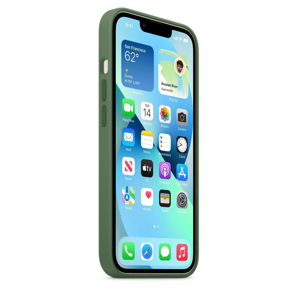 Чехол силиконовый MagSafe для iPhone 13 Mini Clover с анимацией NFC, Silicone case MagSafe для айфон 13 мини - Зеленый — фото 1