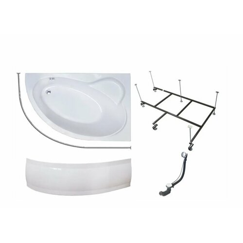 фото Акриловая ванна royal bath alpine 140x95x58 правая полный комплект (ванна, каркас, панель, карниз, слив-перелив