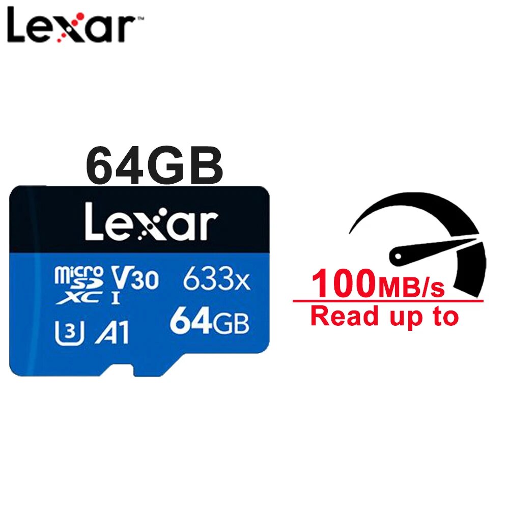 Lexar Micro SD карта памяти 633X 1800X 64/128/256/512 ГБ 1 ТБ, Lexar-TF-633X-064G