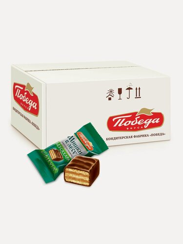 Изображение товара Конфеты Победа вкуса вафельные без сахара "Мишки в лесу" в горьком шоколаде, 1500г