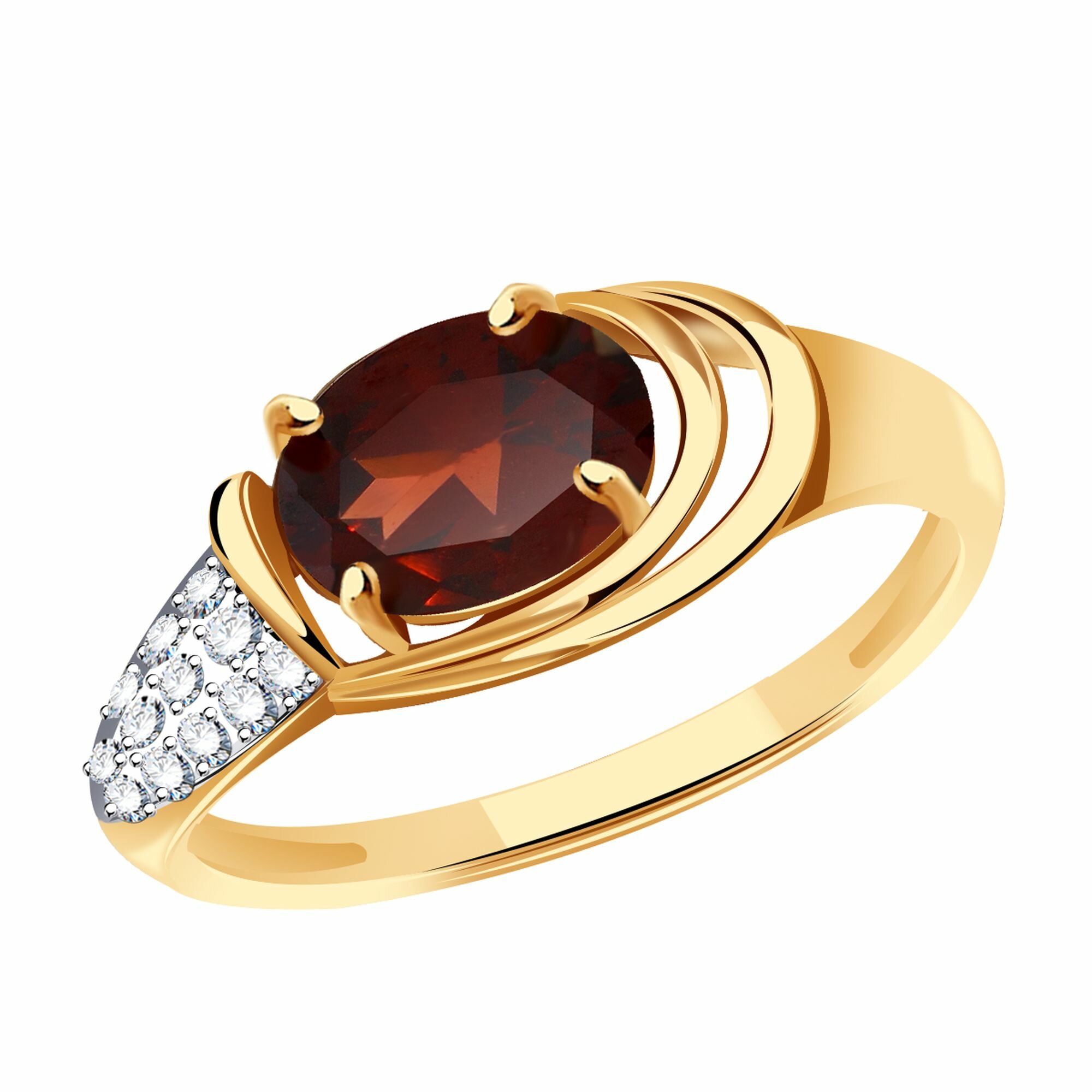 Кольцо Diamant online, красное золото, 585 проба, гранат, фианит