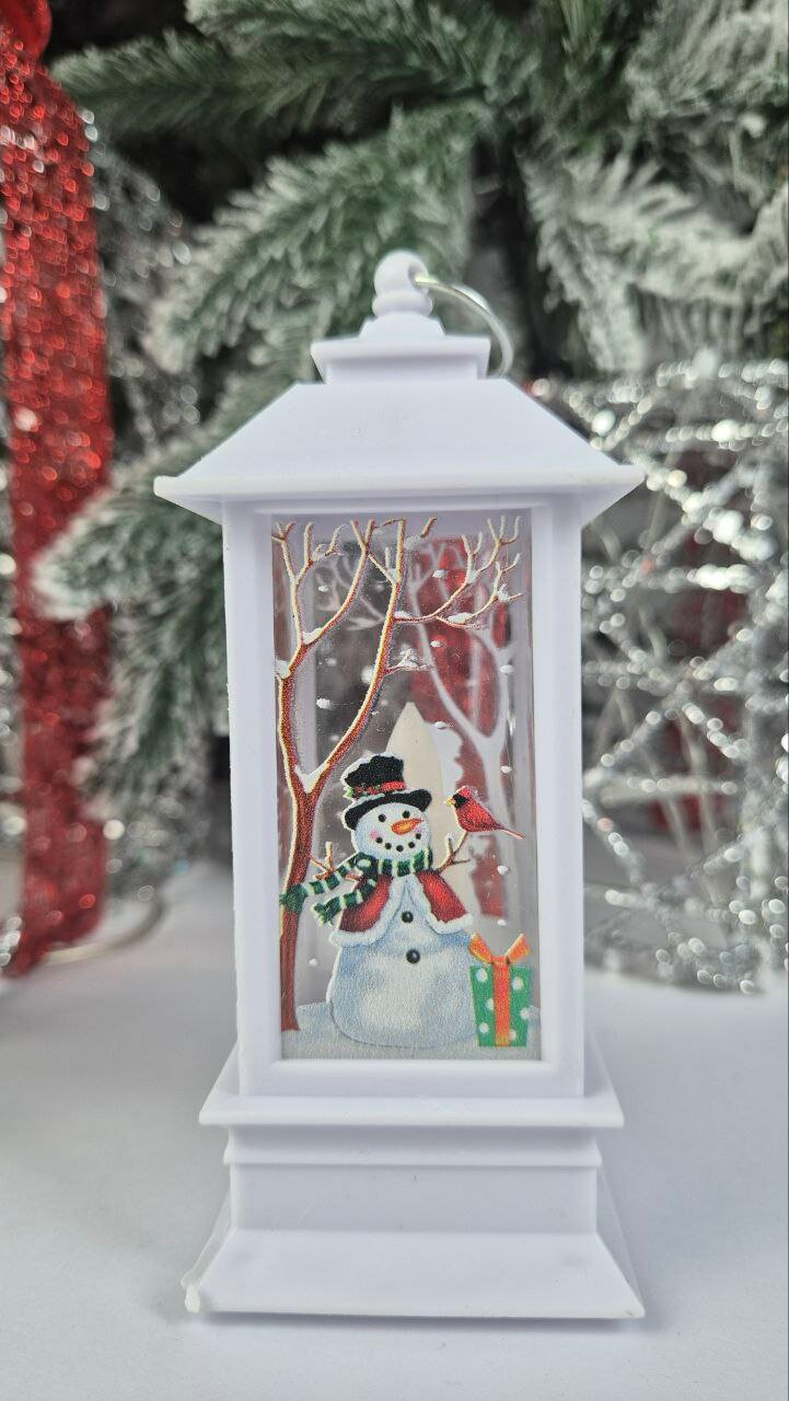 Новогодний фонарь-"Снеговик" подсветка 1 режим 3*АG13 (LR44) 14*5.5*5.5 см белый