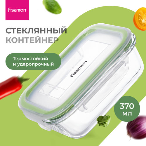 фото Контейнер для хранения с герметичной крышкой, жаропрочное стекло, 15х11 см, 370мл fissman