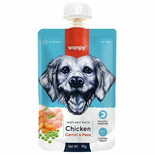 Wanpy Dog Лакомство для собак мясной мусс из курицы и моркови с горохом - 90 г