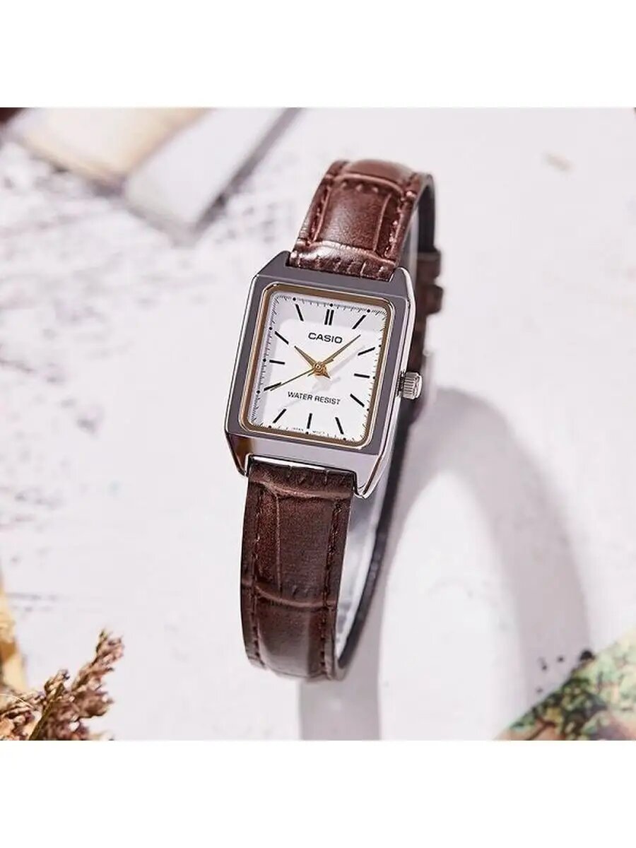 Наручные часы CASIO Collection, серебряный, коричневый, белый — фото 1