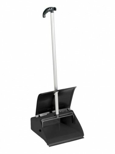 Совок TTS Clip для пола с крышкой и длинной ручкой Flo пластиковый совок с резиновой кромкой, черный, эргономичный