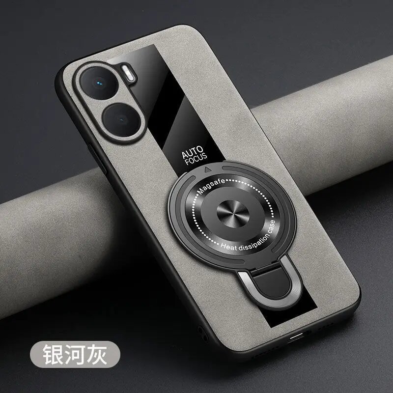 Для Poco X7 5G X7pro Чехол Magsafe Кожаная задняя крышка Для Xiaomi Poco X7 Pro Чехол с магнитным кольцом-держателем PocoX7 X 7 7X f7 m7 Funda, gray, POCO X7 pro