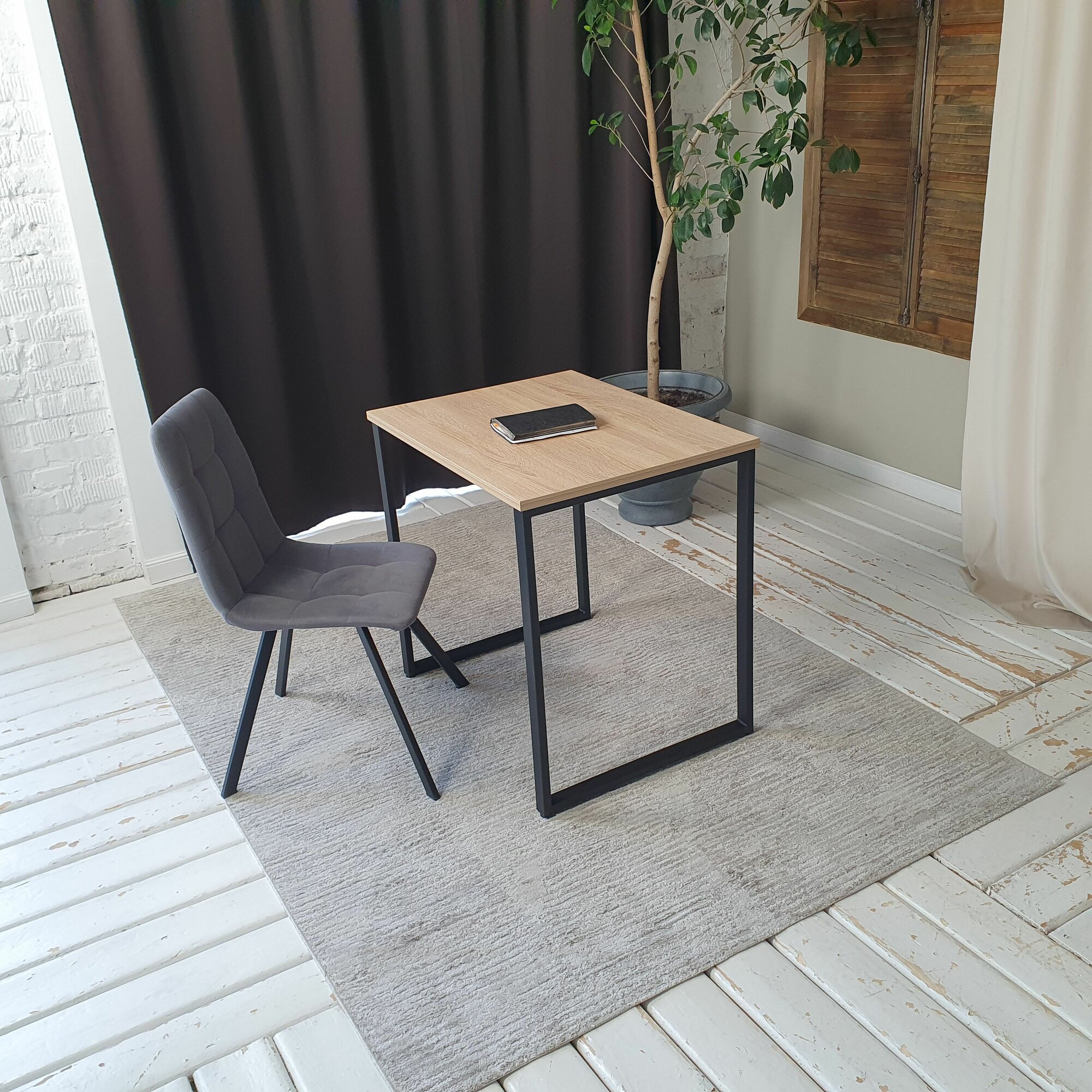 Письменный стол лофт Дуб 80*60 см. Черные ножки — фото 1