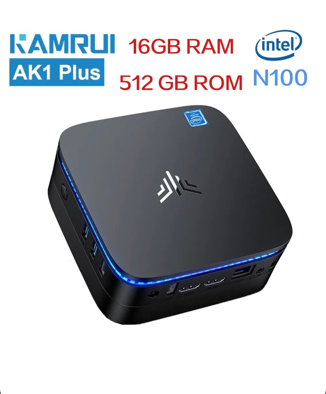 Мини ПК Kamrui AK1 Plus 16/512 ГБ (Intel N100, 16 ГБ RAM, 512GB SSD M2, Windows 11 Pro, Wi-Fi, Bluetooth), Global
