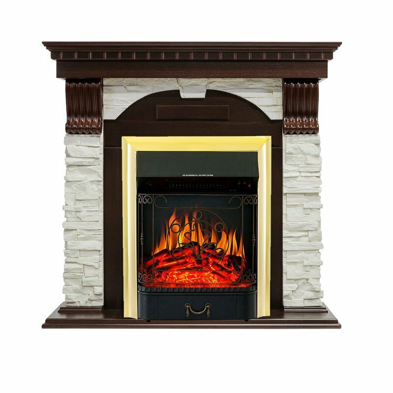 Каминокомплект Royal Flame Dublin - Темный дуб / Сланец белый с очагом Majestic FX Brass