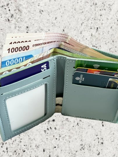 Кошелек , фактура гладкая, голубой, — фото 1