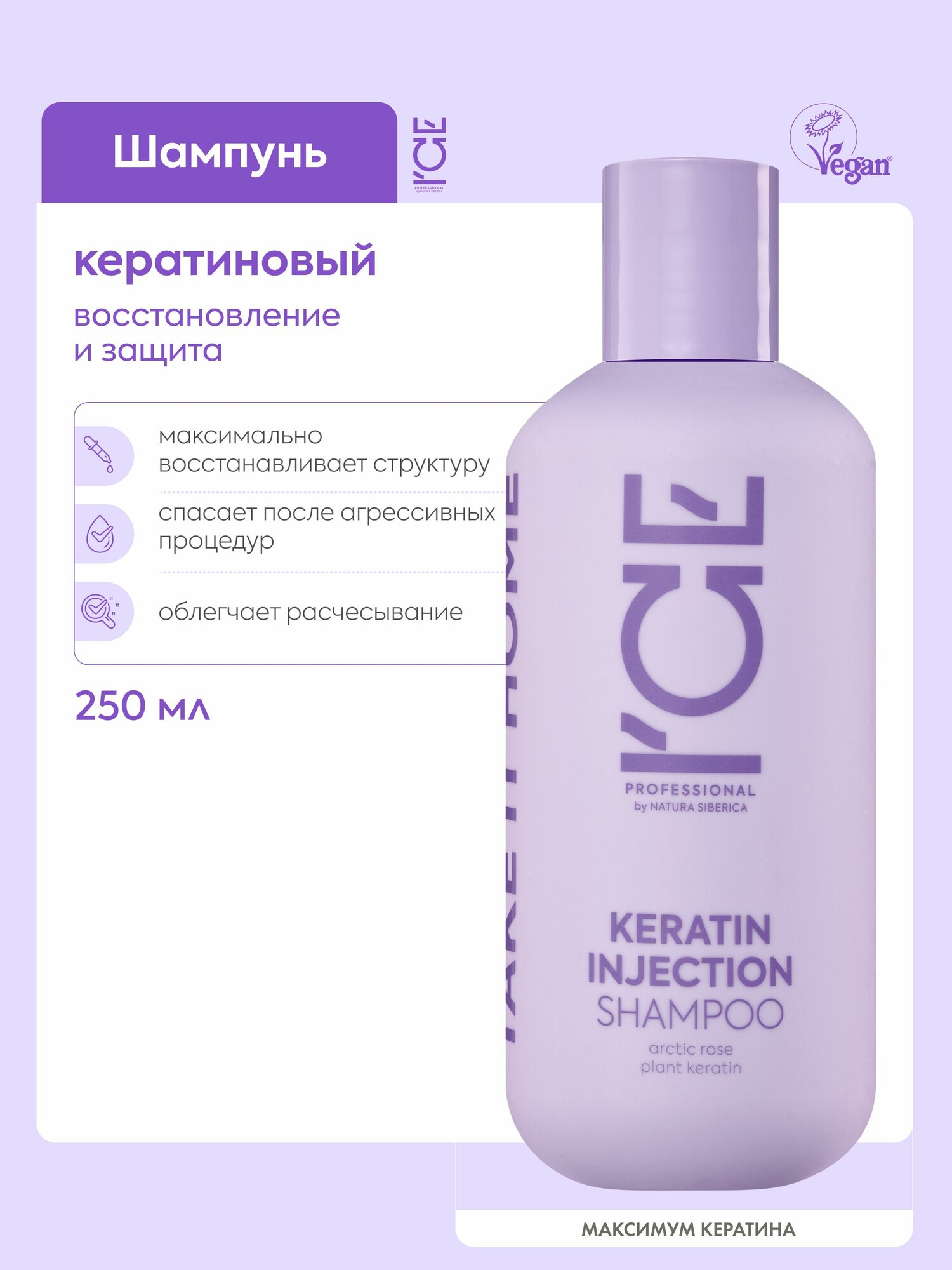 Подарочный набор ICE Professional Keratin Injection, шампунь, бальзам, крем, с кератином, 640 г — фото 1