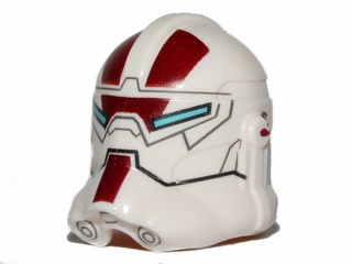 Minifigure, Headgear Helmet SW Clone Trooper (Phase 2) with Jek-14 Light Blue Visor and Dark Red Pattern, 11217pb04 White U