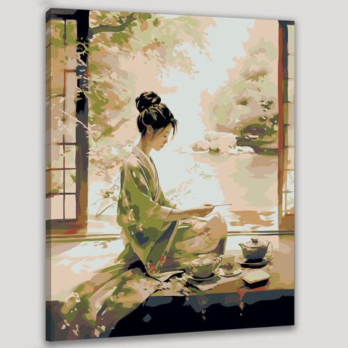 Изображение товара Картина по номерам 40x50 см, акварельная картина, японская чайная церемония, тихая комната с татами, раздвижные ширмы